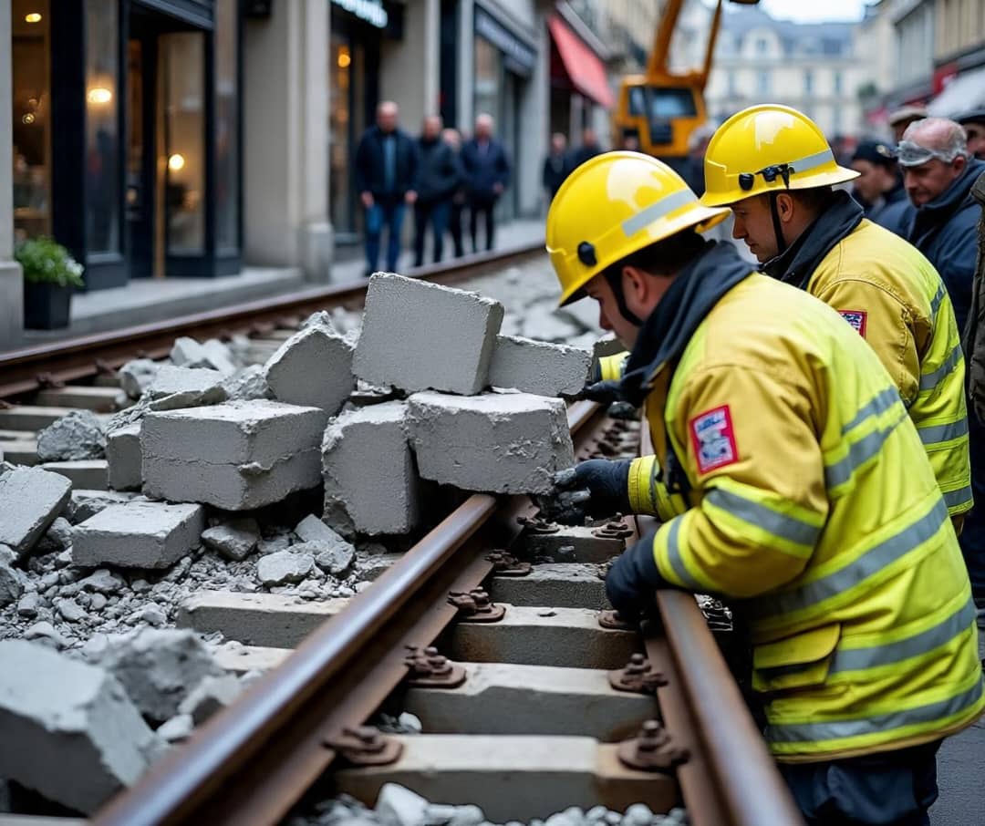 Bruxelles : les pompiers à la rescousse des rails encombrés par du béton à Saint-Gilles